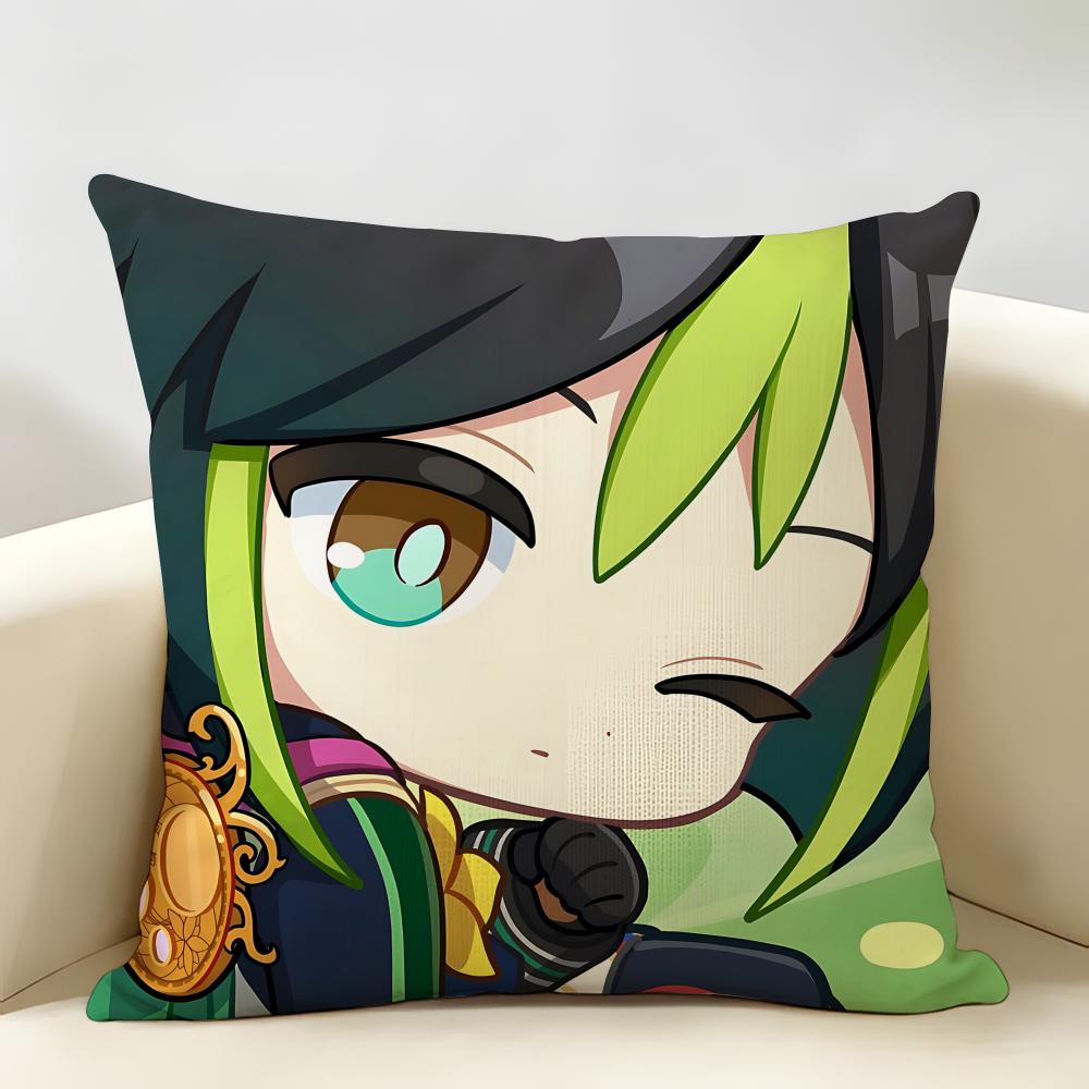 Tighnari Cute Genshin Impact Cushion Cover Natural Linen Organic Fabric DoubleSided Printing Room Sofa Decor Pillow Case