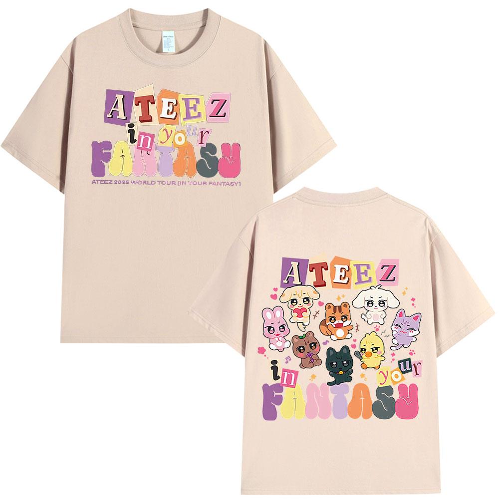 Cute Ateez 2025 World Tour in Your Fantasy T Shirt Fan Gifts Korean Kpop Fashion T-shirt Men Women Cotton Short Sleeve T-shirts