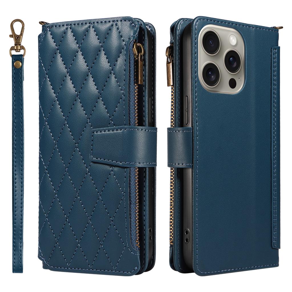 For iPhone 16 Pro Leather Case with Card Holder,RFID Blocking Wallet Phone Cover Rhombus Pattern
