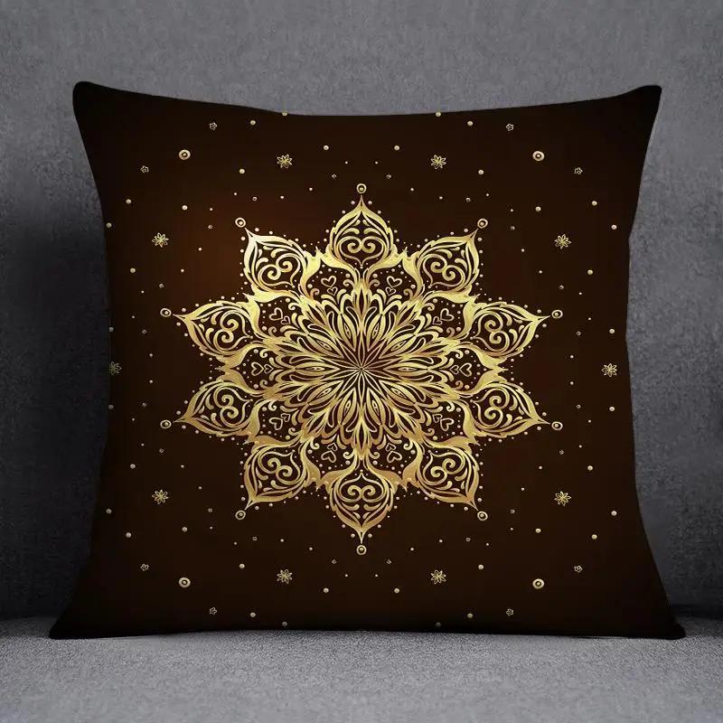 Quadratischer Kissenbezug mit geometrischem Blumenmuster in Schwarz und Gelb, dekorativer Kissenbezug für Zuhause und Büro