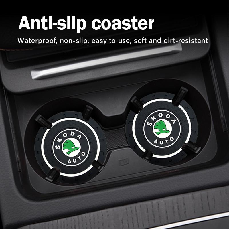 Car Cup Mat Anti-slip Bottle Holder Coasters Car Accessories For Skoda Octavia Superb Rapid Kodiaq Karoq Fabia Kamiq Roomster Citigo