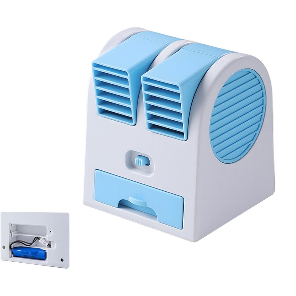 Mini Enfriador de Aire de Escritorio USB Doble Puerto Ventilador de Refrigeración Potente Portátil Hogar Oficina Dormitorio Estudiante Silencioso Recargable Pequeño Mesa F