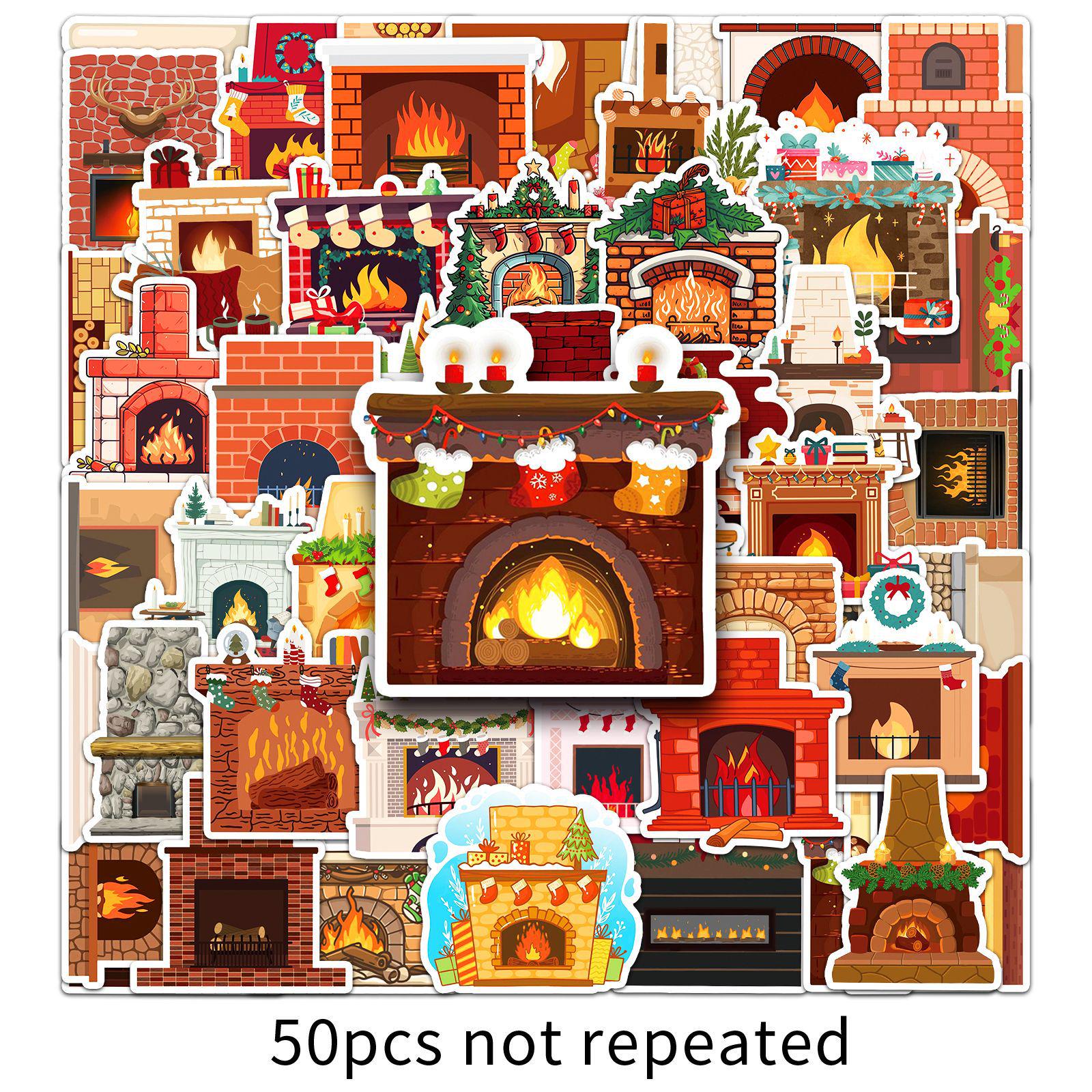 50PCS Retro Cartoon Fireplace Stickers: Creative Cute Decorations for Stationery, Planners, Cards, Thermos Cups.