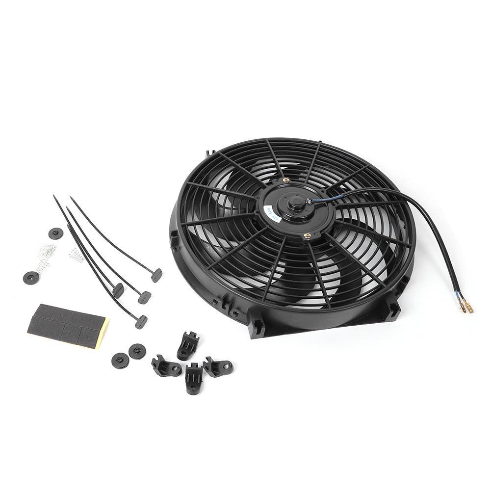14in Electric Slim Radiator Cooling Fan Assembly 12V Universal Parts with Mounting Kit