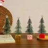 Mini Christmas Trees With LED Light Decor Tabletop Crafting DIY Christmas Gift Green Brush Trees Plastic Winter Snow Ornaments