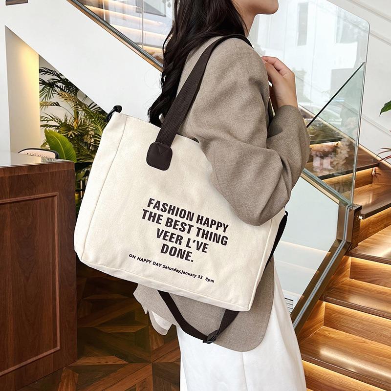 New Canvas Shoulder Bag Large Capacity Student Class Portable Tote Bag Letter Printing Messenger Bag