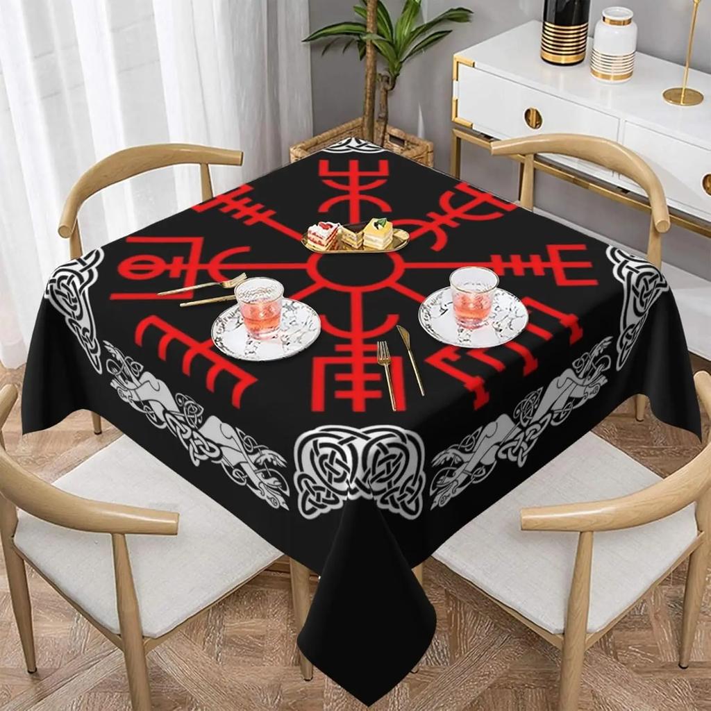 1Pc Nordic Style Tablecloth Black Red Rune Pattern Table Cover For Dining Room Kitchen Home Decor Dustproof Oilproof Dustproof