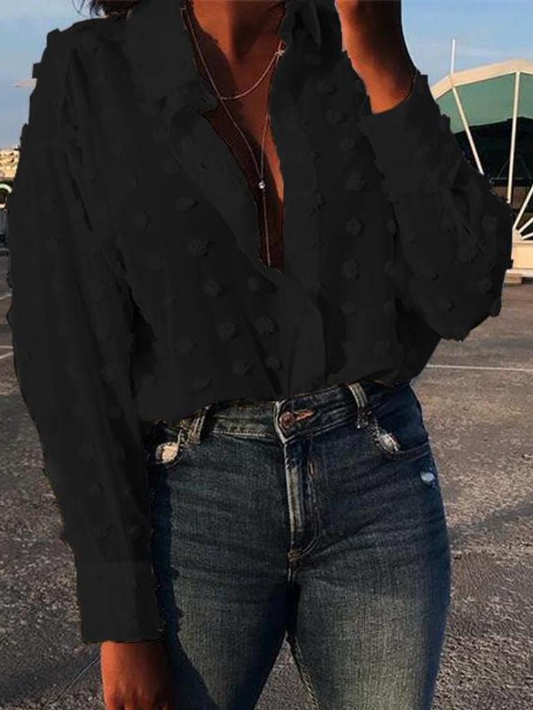 Women's Wish New Round Dot Long Sleeve Button-Down Shirt Top