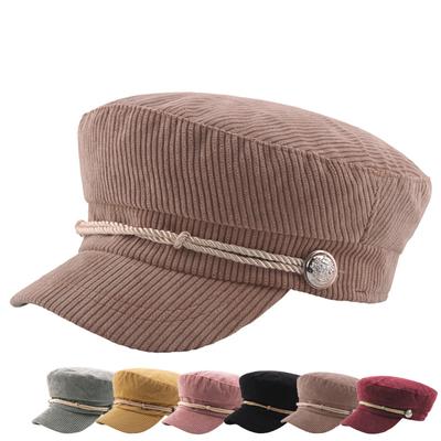 Corduroy Striped Flat Cap Autumn Winter Solid Army Cap Military Caps Flat Hats Captain Cap