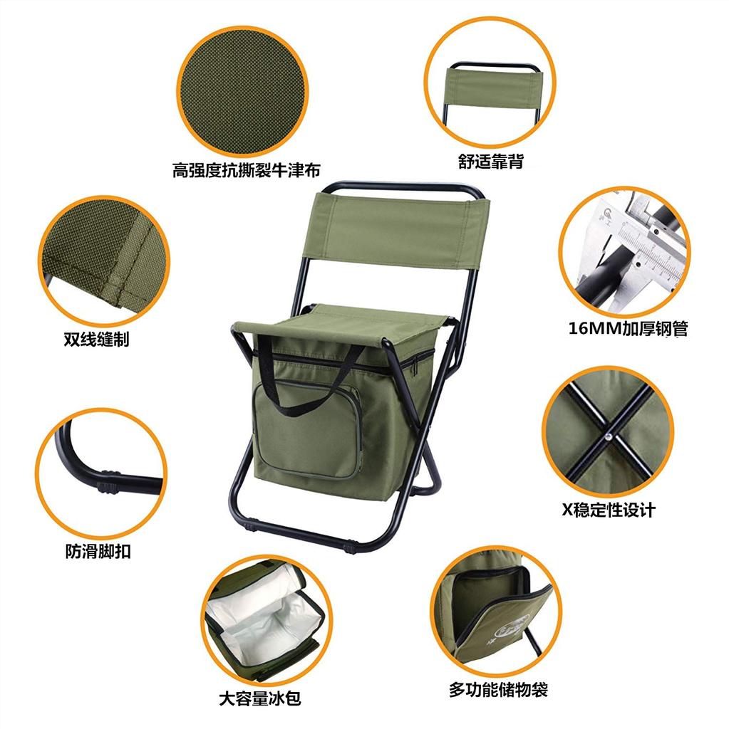 3-in-1 Folding Cooler Chair with Backrest, Portable Insulated Camping Stool with Storage Bag for Fishing Hiking Picnic Beach BBQ
