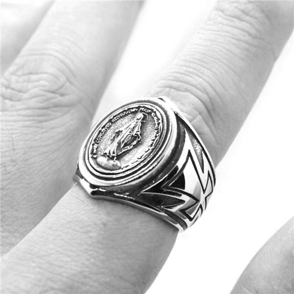 Drop Ship Cross Madonna God Ring 316L Stainless Steel Mens Women Fashion Steel Cool Jesus Ring