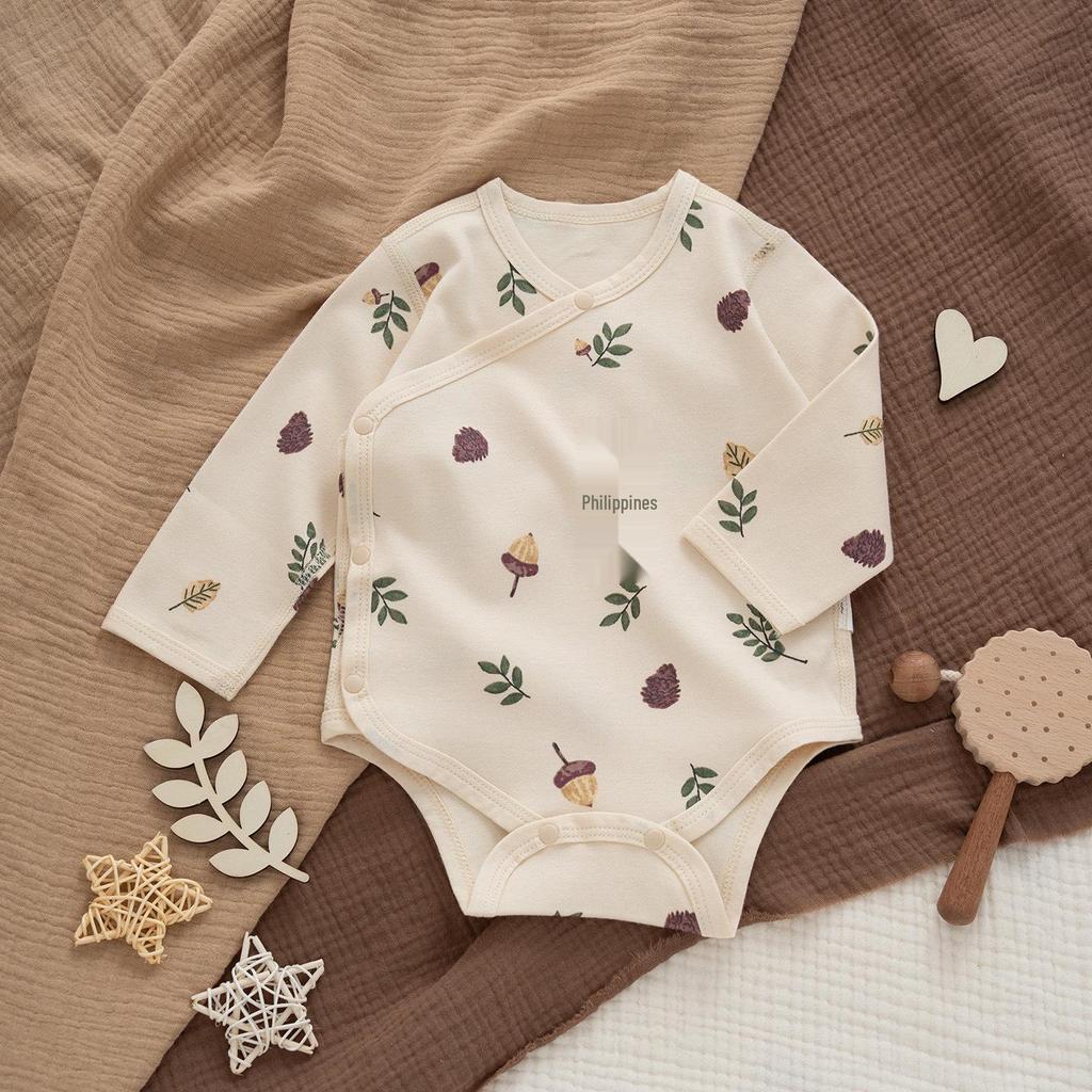 Jesienne bawełniane pajacyki dla niemowląt w stylu skandynawskim z motywem żołędzi: Dziecięca bezszwowa zimowa warstwa bazowa