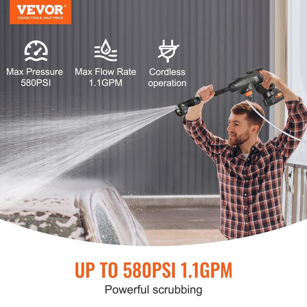 High Pressure Cordless Washer Cleaner Portable Water Spray Car Gun 580 PSI