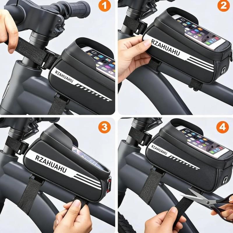 Bicycle Front Beam Bag Front Tube Cycling Bag Bicycle Waterproof Phone Case Holder Touchscreen Waterproof Saddle Bag Accessories