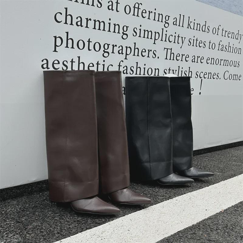 2024 Autumn/Winter Pointed Stiletto Boots: Versatile, Simple High-Heel Trousers Boot