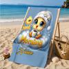 Custom Name Good Night Yellow Bird Heart In Space Adventure Microfiber Beach Towel, Lightweight for Summer Travel, Swimming Pool Fan Gift