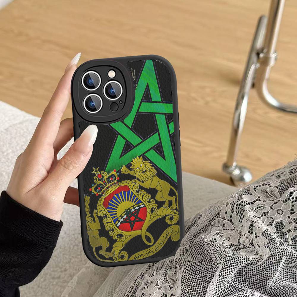 Morocco Map Flag For IPhone 16 15 14 13 12 11 Pro Max Plus Shockproof Leather Soft Phone Cover