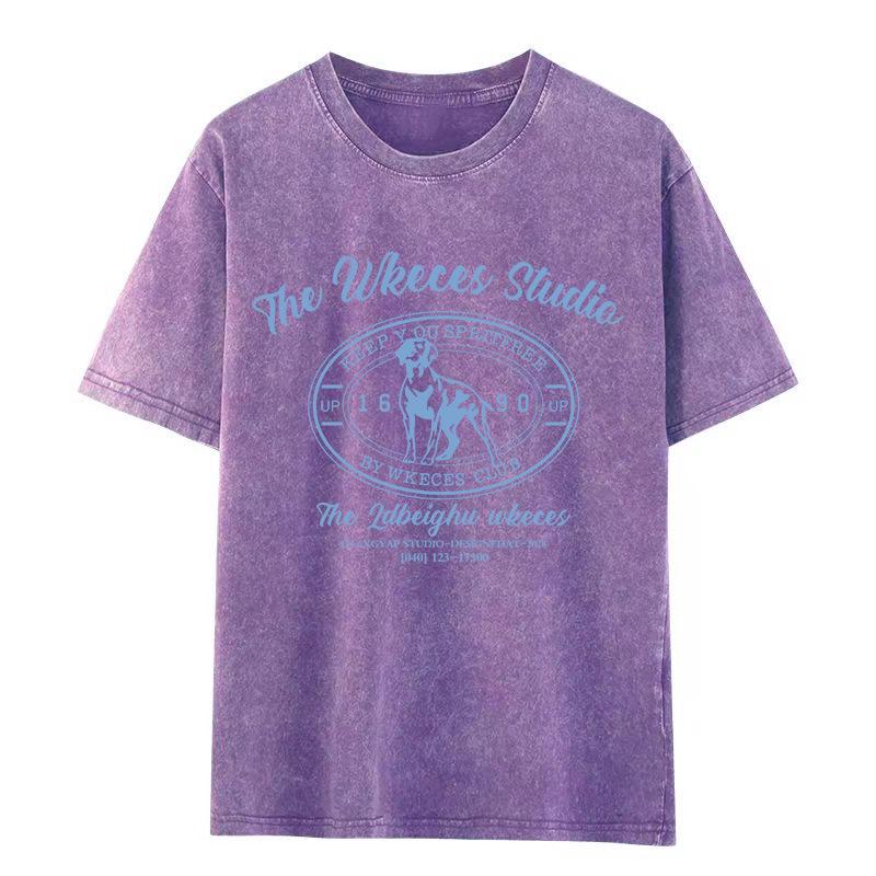 Unisex Washed Distressed Heavyweight Cotton Short-Sleeve Graphic T-Shirt 2XL фиолетовый