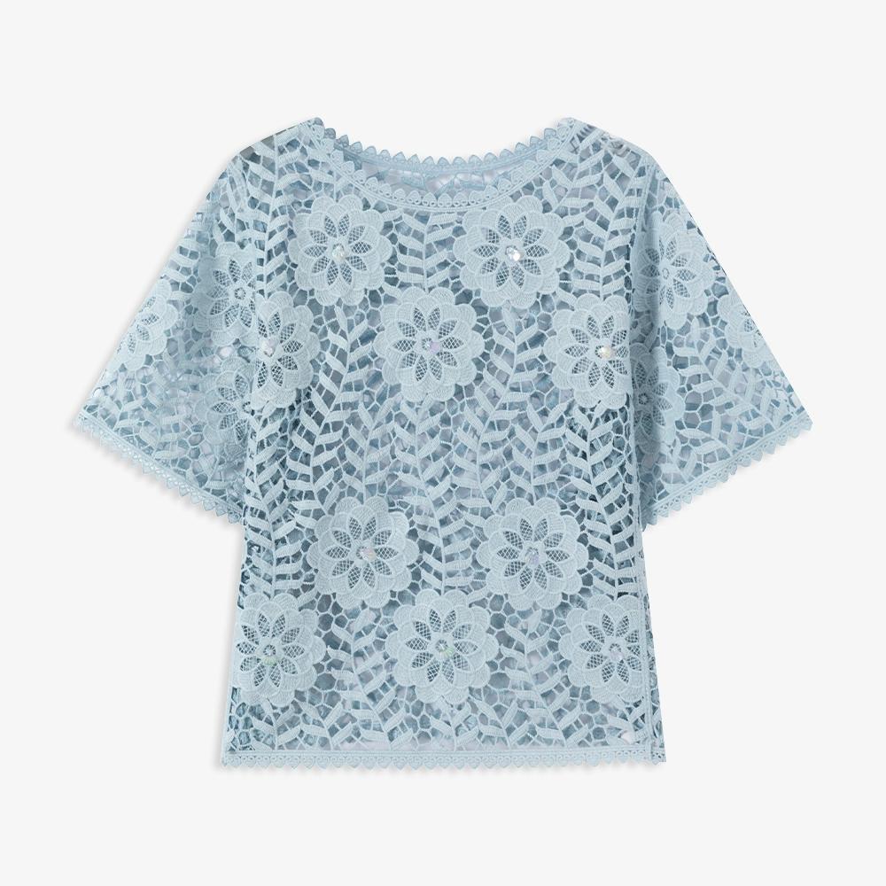 

DIMANAF 2025 Новая футболка Женская Вязание Кружево Цветок Круглый вырез Ажурный Летний стиль Базовые топы Футболки Свободная одежда One Size белый