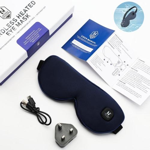 USB Rechargeable Hot Eye Mask, Cordless, Temperature Control, Reusable, 30-Minute Auto-Off, Light Blocking, Perfect for Business Trips, Travel, Naps,
