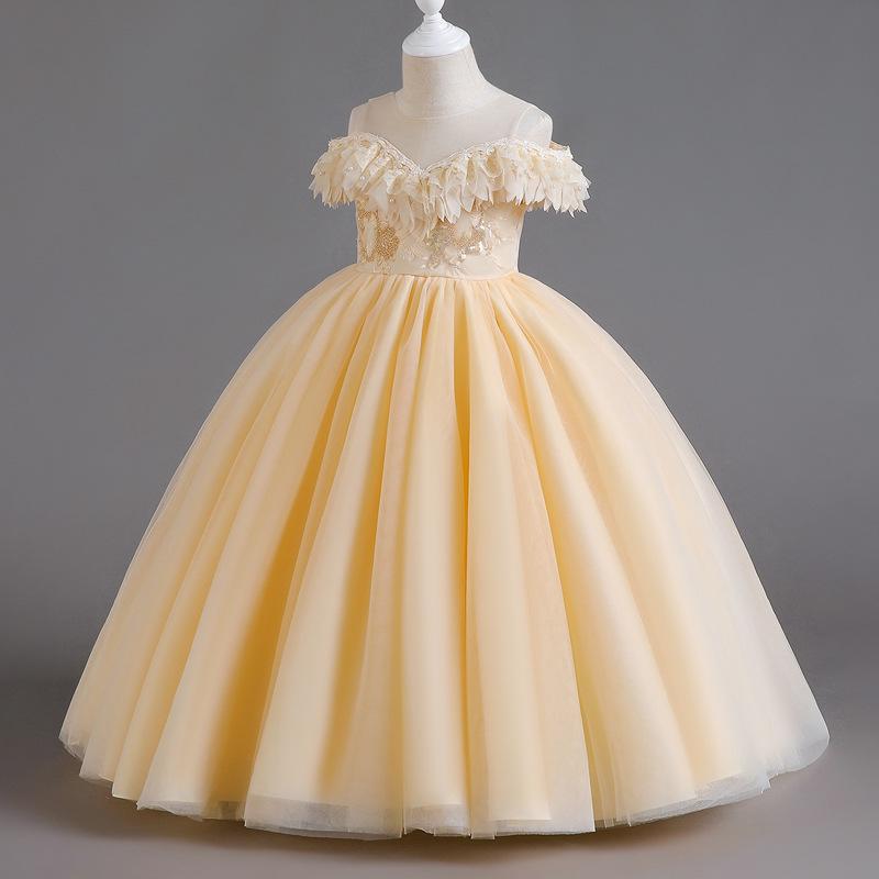 

Элегантное пышное платье принцессы для маленьких девочек - Свадебное, нарядное или для выступления на пианино 160 cm шампанского