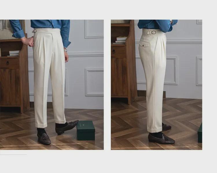 Neapol Paříž Kalhoty do práce s vysokým pasem a úzkým střihem - Britské retro ležérní kalhoty s rovnými nohavicemi
