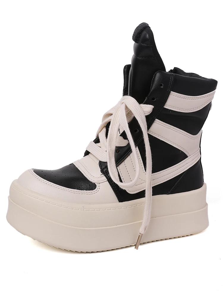 Thick Sole Ankle Boots Design High Top Shoes For Women  Autumn And Winter New Height Increasing Casual Sports Board Shoes