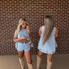 Women's Sleeveless Denim Dress with Shorts 2-Piece Casual Summer Outfit Set