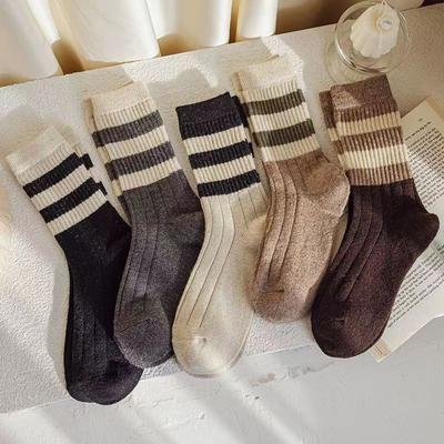 10 Pairs of Female Autumn and Winter Fashion Parallel Bars Striped High Socks