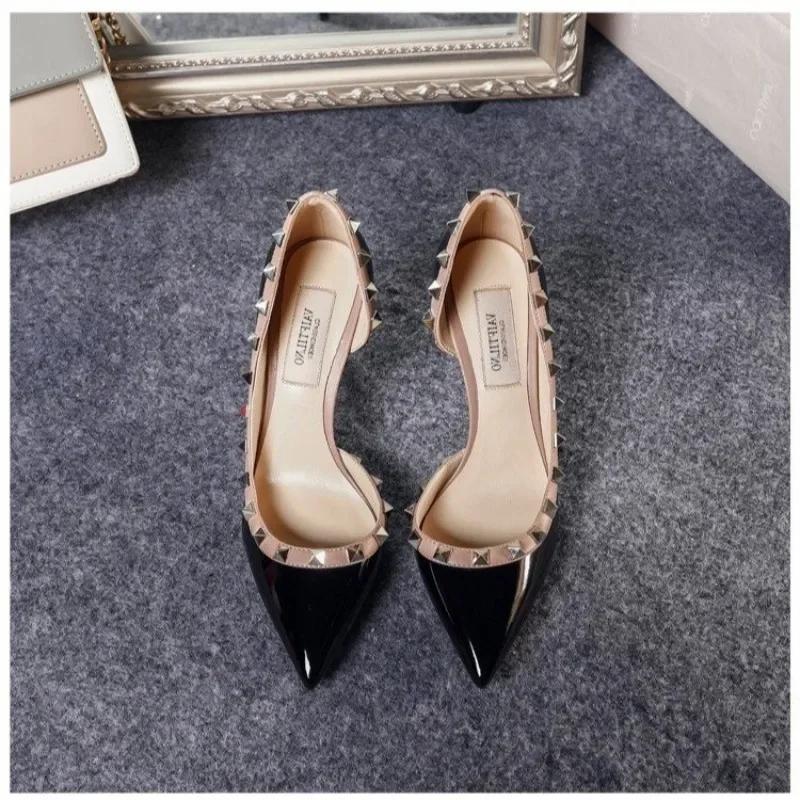 Fashion 2025 Women's High Heels Summer New Leather Pointed Shallow Rivet Sandals Fashion Temperament Professional Stiletto Heels