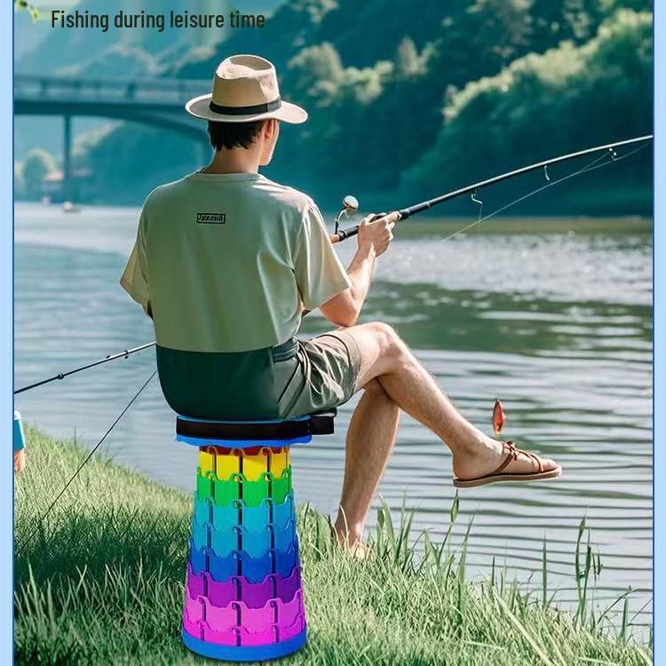 Portable Folding Telescopic Fishing & Camping Stool - Space-Saving Round Rainbow Design