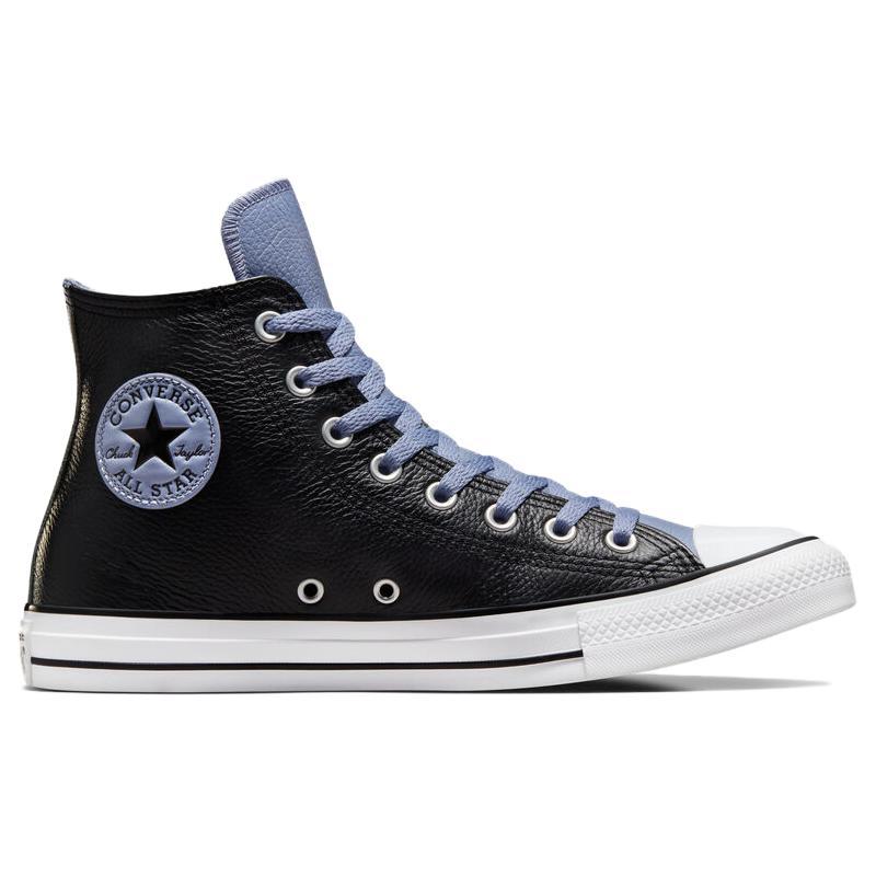 Converse Leather Comfortable and Versatile Shock-absorbing and Wear-resistant High-top Board Shoes Unisex Black and Blue