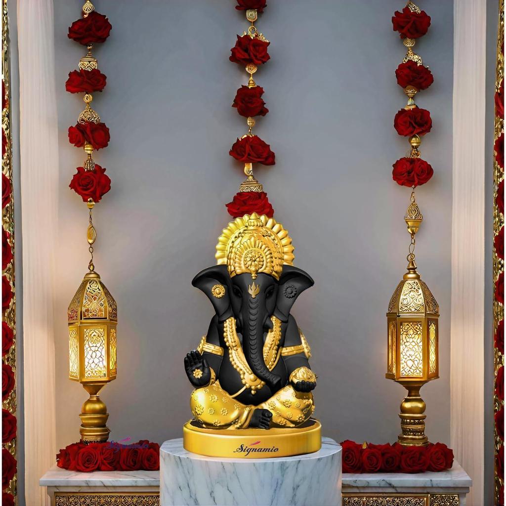 Handcrafted Black Ganesha Idol for Car Dashboard Item: Ganesh Ji, Ganpati Bappa Murti for Home Decor