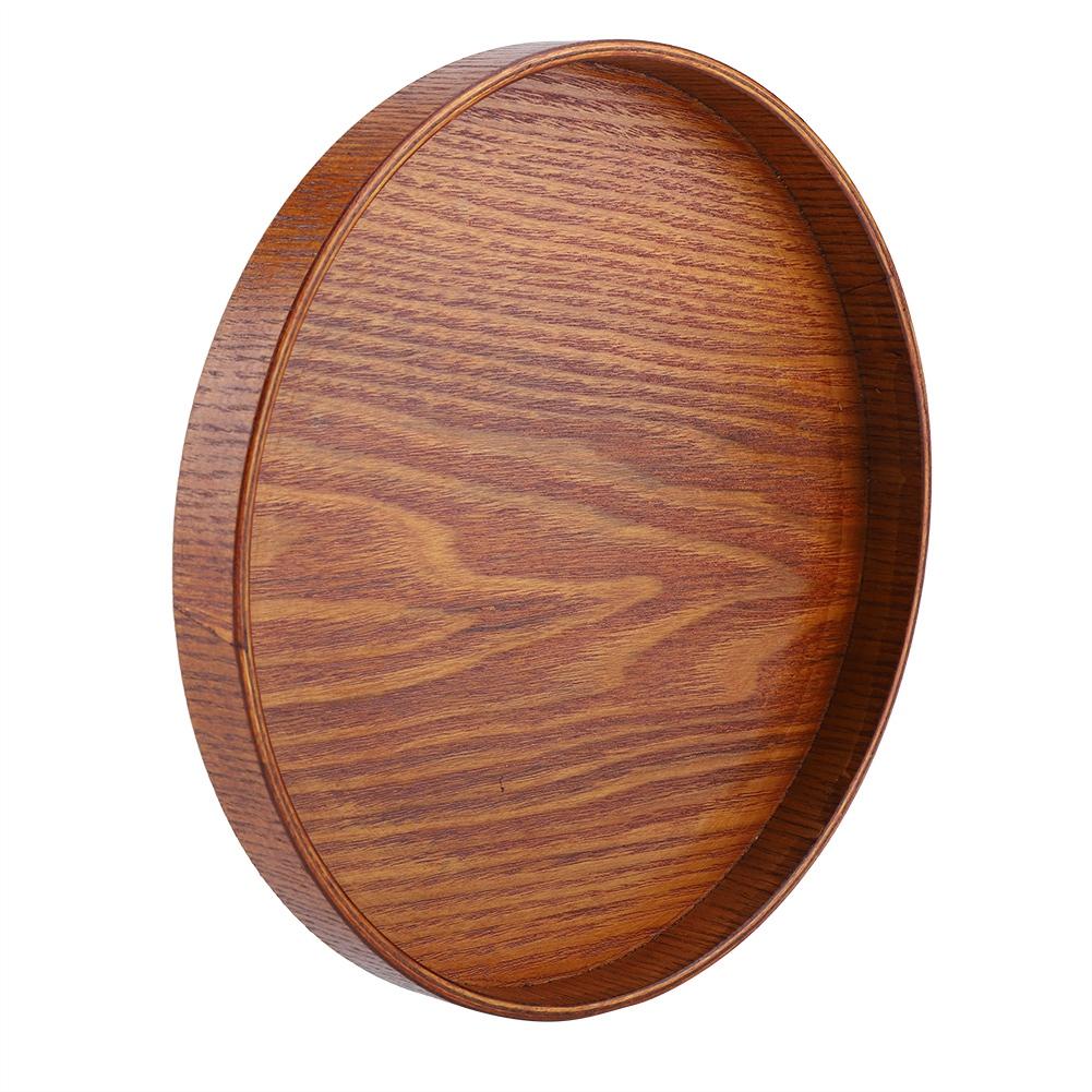 Rundt Serveringsbrett i Naturlig Tre Tallerken i Tre Te Mat Serveringsfat Retter Vann Drikke Serveringsfat 21cm