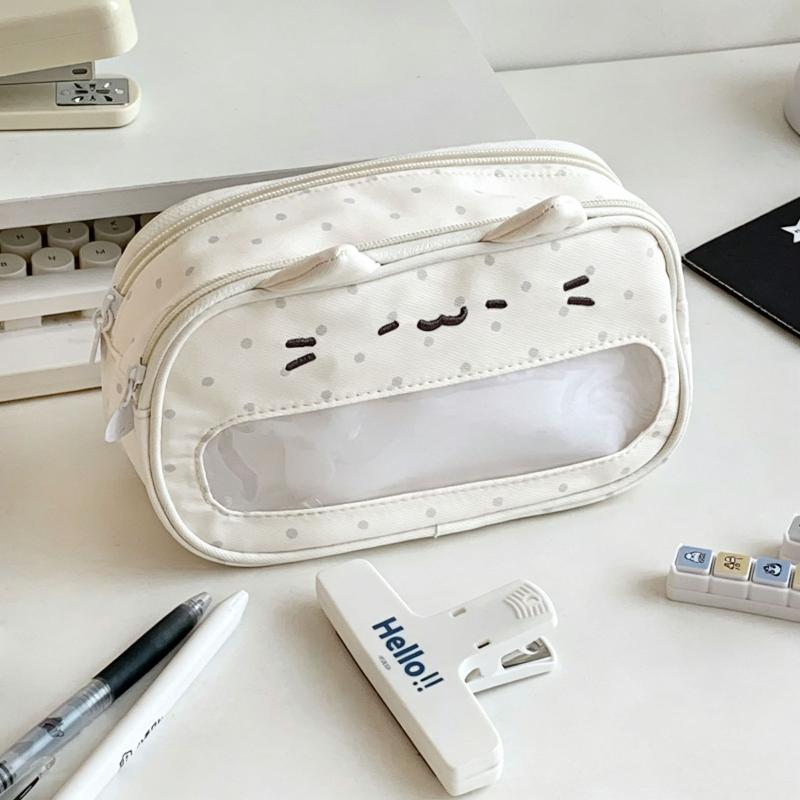 Fashionable Kitten Pencil Pouch with Clear Window and Wave Points for Travel