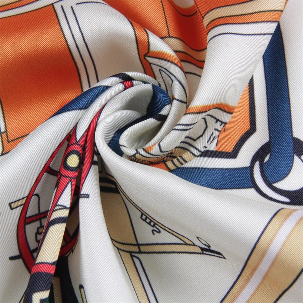 Silk Scarf Women Horse Carriage Print Square Scarves Head Echarpes Silk Foulards Wraps Beach Shawl Bandana Lady Hijabs 90CM