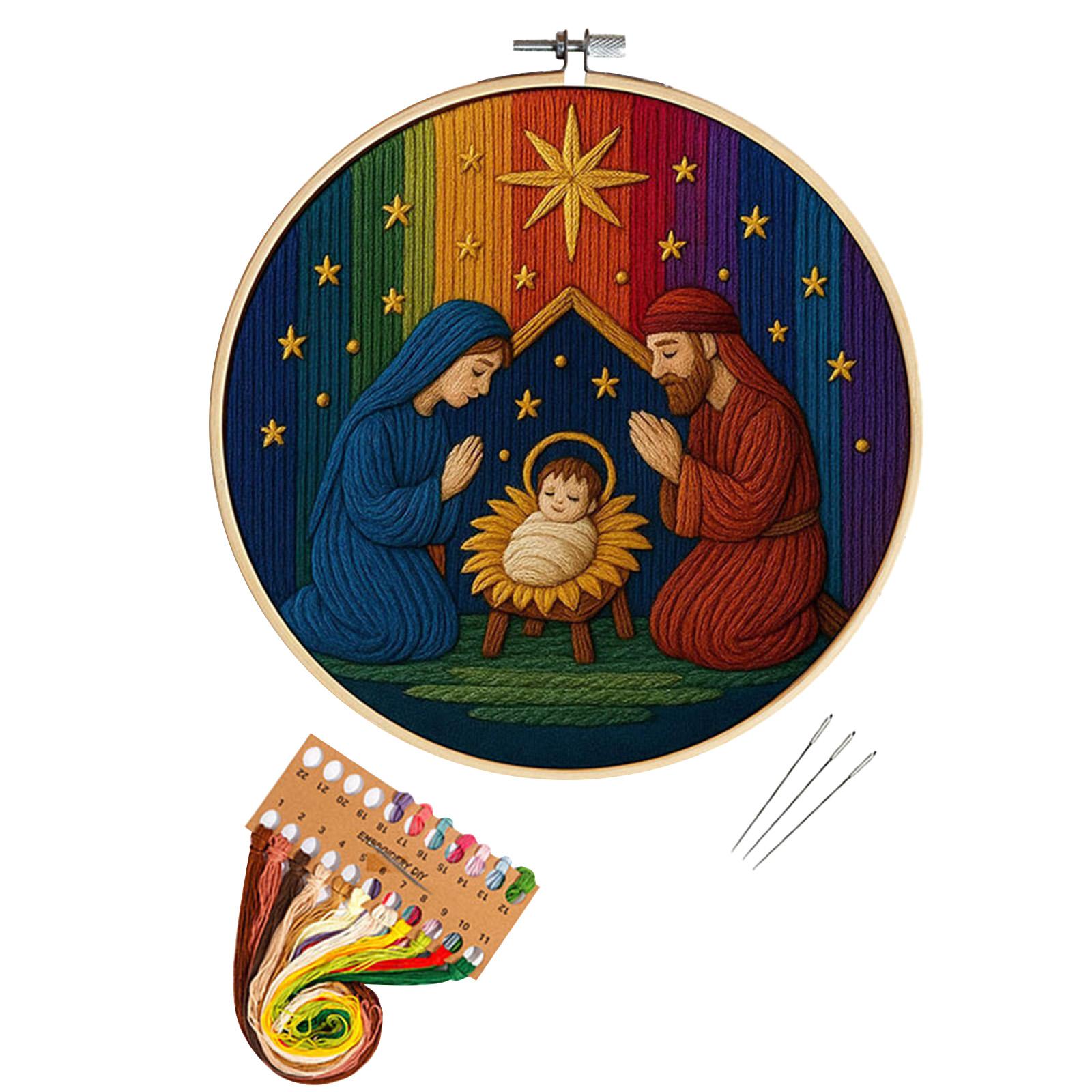 

DIY Nativity Embroidery Kit (for Beginners), 20cm Embroidery Hoop (not A Pre-made 30cm Fabric Embroidery Hoop) One Size