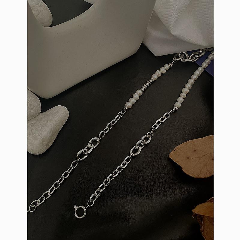 Collier à chaîne perles d'inspiration vintage style géométrique fait main pour homme et femme