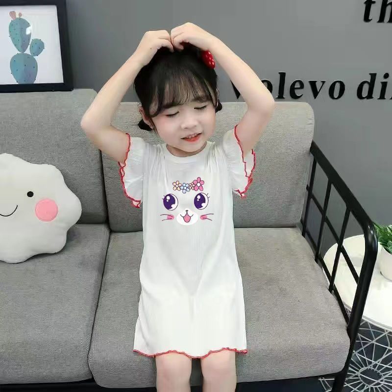 Summer Ice Silk Girls Nightgown Thin Breathable Princess Kids Home Wear Baby Air Conditioner Pajamas