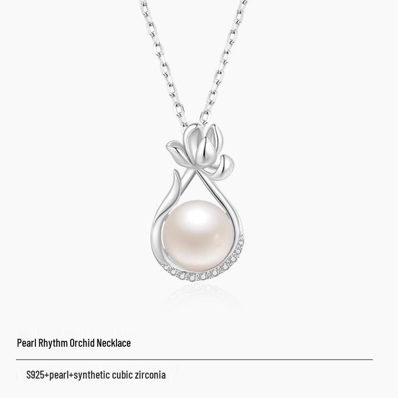 

Orchid Pearl S925 Sterling Silver Necklace for Women - Elegant Clavicle Chain Gift for Girlfriend or Mom 925 Sterling Silver
