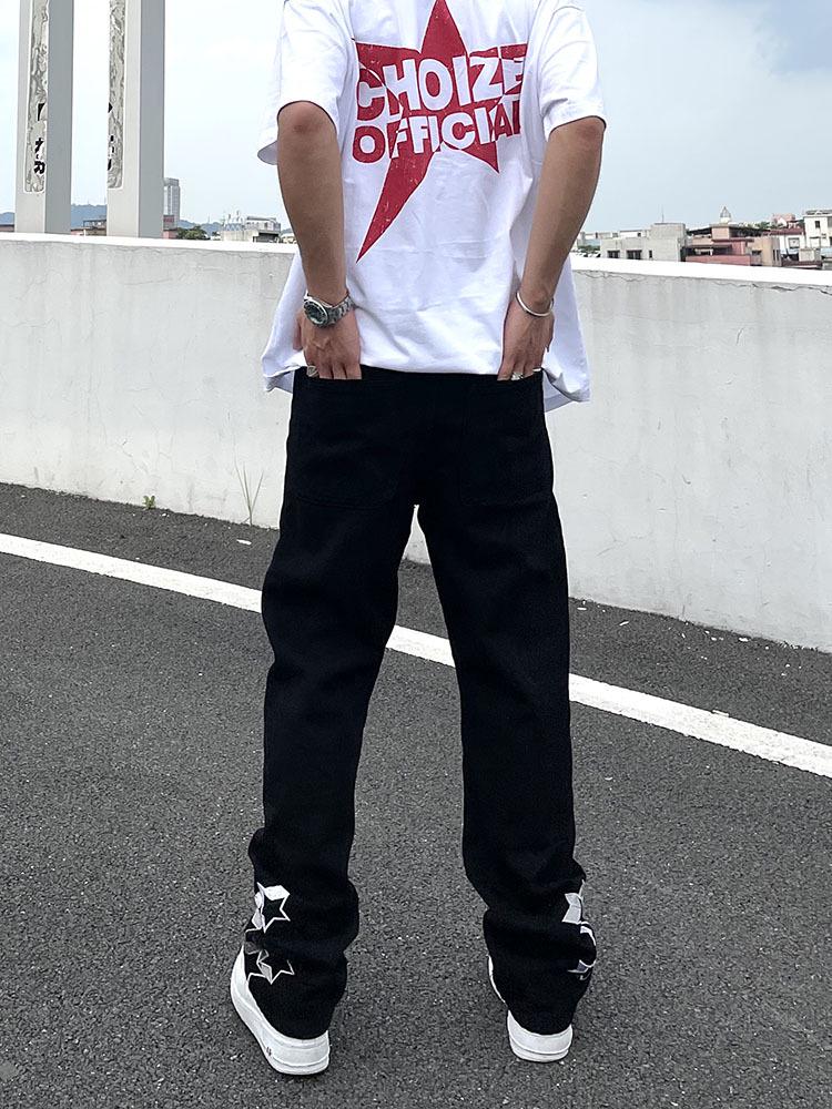 Men's Star Embroidered Casual Jeans - High Street, Loose Fit, Hip Hop Style
