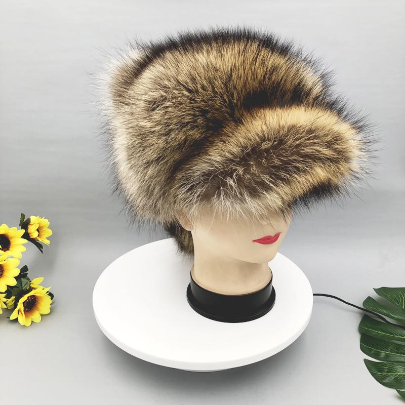 Fluffy Raccoon Fur Hat Women Winter Warm Outdoor Brim Ear Fur Cap Tail Girl Boys Funny Hats