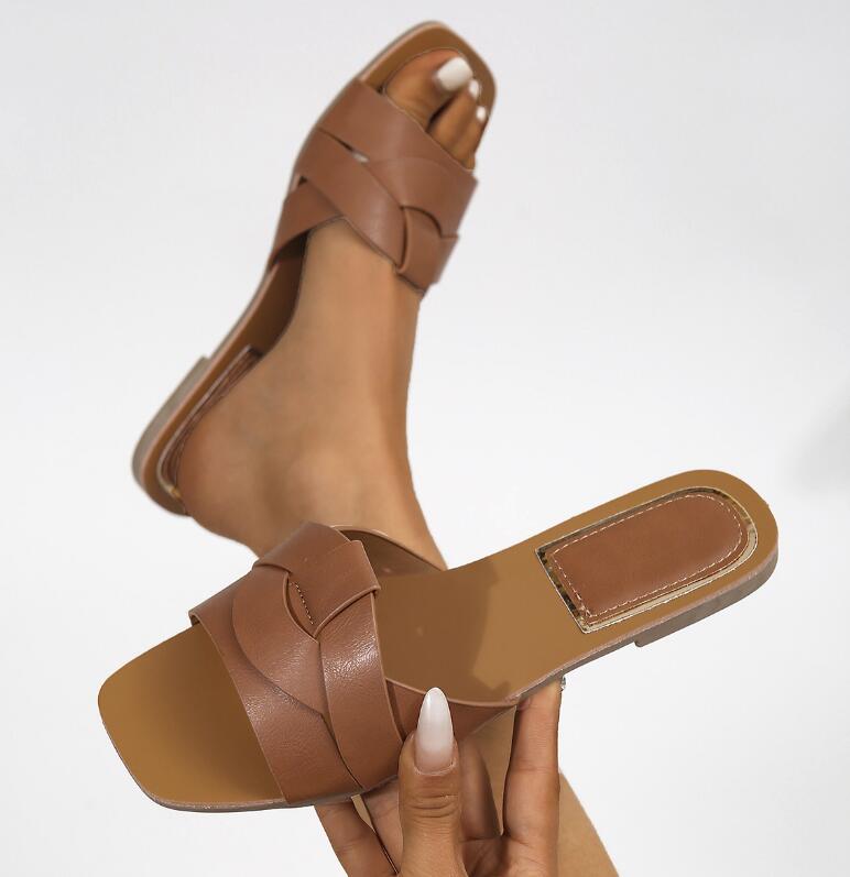 Nowość Modne Damskie Kapcie Tkane Krzyżowe Płaskie Sandały Letnie Plażowe Wakacyjne Klapki Buty