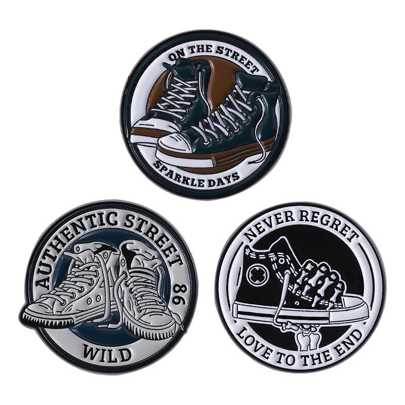 Canvas Shoes Enamel Pins Custom NEVER REGRET LOVE TO THE END Brooches Lapel Badges Clothes Punk Jewelry Gift for Friends