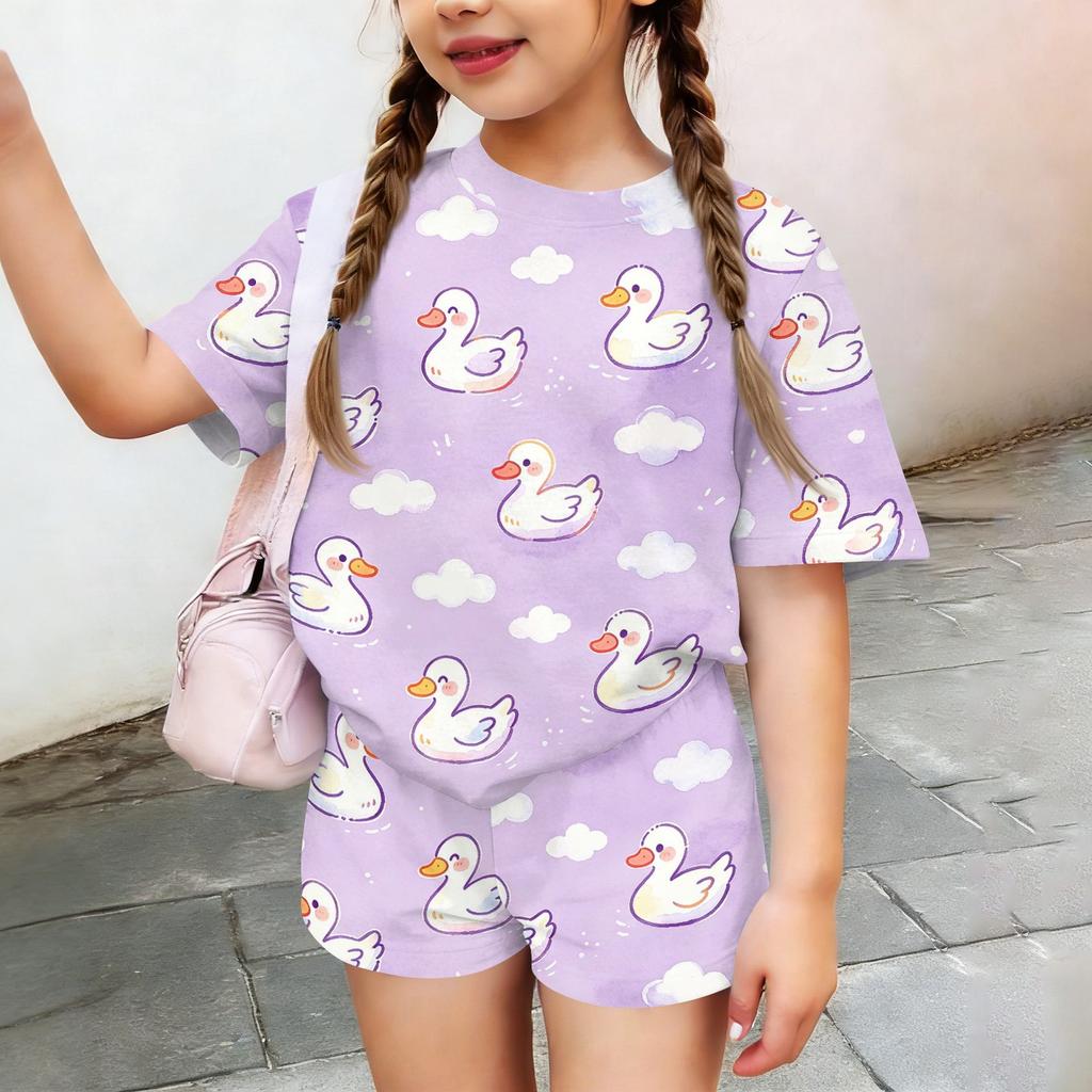 Kids Casual Short Sleeve Top and Shorts Set Animal Print Lightweight Breathable Summer Outfit for Boys and Girls Soft Fabric