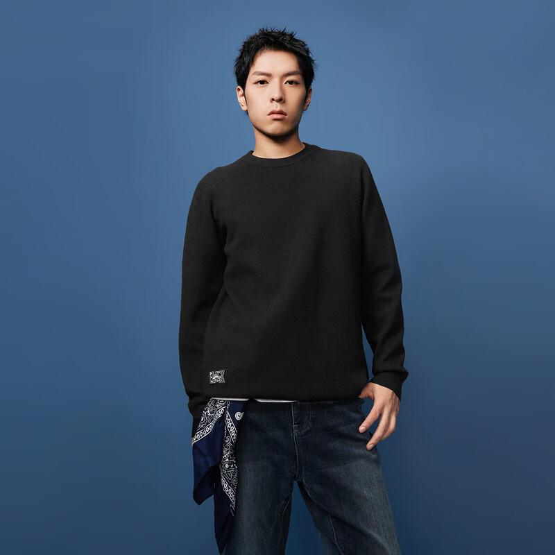 HLA Black Whale Men's Basic Solid Color Round Neck Sweater