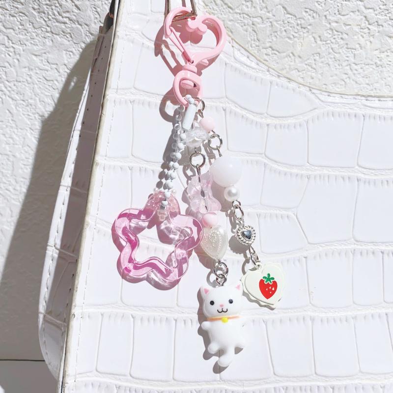 Y2K Creative Personality Kitten Keychain Cute Cartoon Cat Keyring Phone Lanyard Ins Style Girly Key Holder Camera Pendant