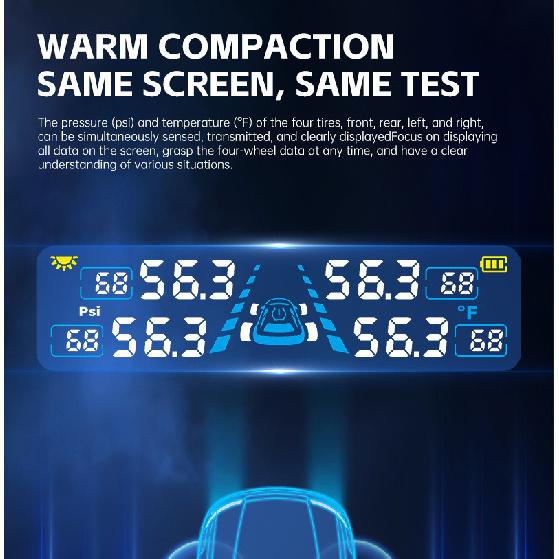 USB/Solar TPMS Temperature Monitor with 4 External Sensors Digital LCD Display 0-6.8Bar T21 Tire Pressure Gauge Car Tyre Monitor