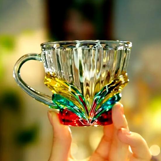 Cupa de cafea din sticlă pictată manual 175ml Cană de ceai artistică pentru cafea latte Cană din sticlă rezistentă la căldură Articole de băutură în stil literar