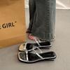Beautiful temperament cool slippers women's summer high sense outer wear fashionable new go out flat silver slippers